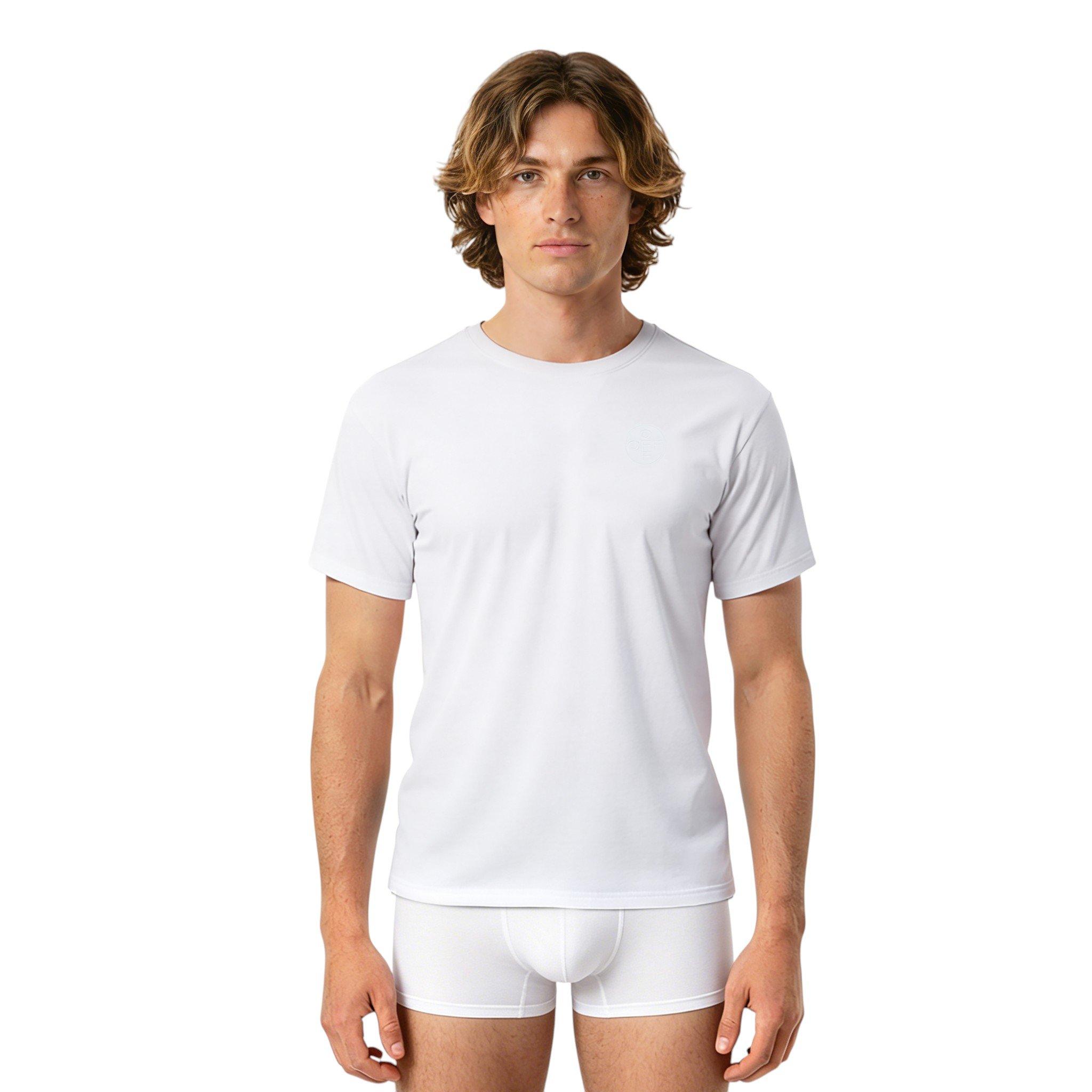 L/AB c/o Off-White Men's Chest Logo Slim Crew Undershirt (3 Pack) - White - WHITE